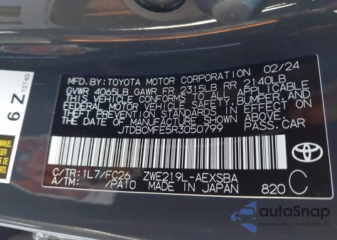 2024 Toyota Corolla Hybrid Se z USA, uszkodzony, nr VIN JTDBCMFE5R3050799